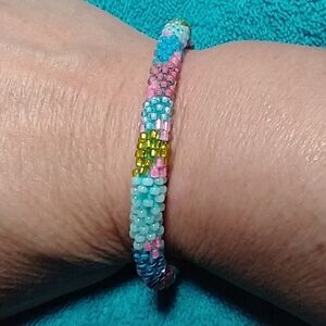 Colorful Beaded Sashka Bracelet Nepal blue pink gold